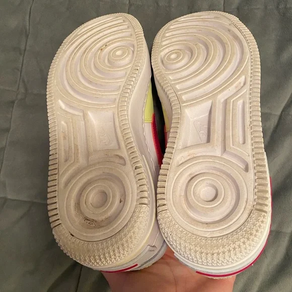 Women’s Nike Air Force 1 Sneakers Size 8 - White, Pink, & Neon Yellow! - Picture 4 of 4